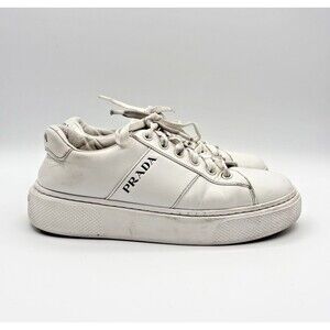 Prada White Leather Low Top Sneakers Lace Up Trainers Sz EU 36 6